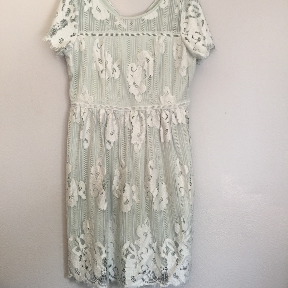 NWT mint green formal cap sleeve lace dress